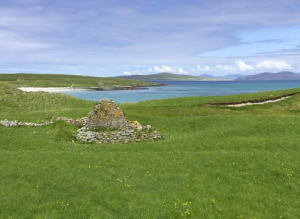Cladh Manach, the Monk’s Field. All the monks that died in the islands that lie northward from Egg were buried in this little plot: each grave had a stone at both ends, some of which are three, and others four feet high. Photo: Alastair McIntosh.