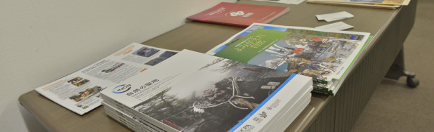 Copies of the Japanese IUCN UNESCO Sacred NAtural Sites Guidelines on display at the side event where group work took place. Source: APC