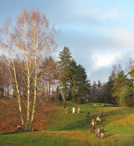 Coming down the Sacred Forest Hill (Hiiemägi=Hiis-hill) in Paluküla after gathering.  (Photo: Kadi-Ann Kraut)
