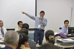 Mr. Jailab Rai from Nepal, a chapter author to the publication is here seen at the Asian Parks Congress explaining the importance of scared natural sites in relation to protected areas in Nepal. Photo: APC.